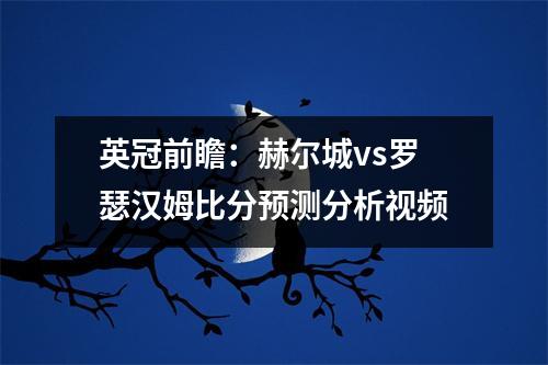 英冠前瞻：赫尔城vs罗瑟汉姆比分预测分析视频