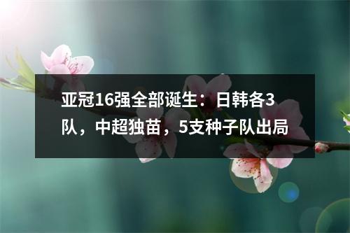 亚冠16强全部诞生：日韩各3队，中超独苗，5支种子队出局
