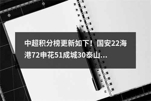 中超积分榜更新如下！国安22海港72申花51成城30泰山13