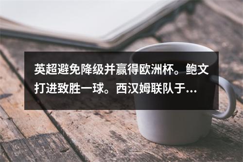 英超避免降级并赢得欧洲杯。鲍文打进致胜一球。西汉姆联队于21日佛罗伦萨夺得欧洲冠军杯冠军。