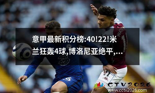 意甲最新积分榜:40!22!米兰狂轰4球,博洛尼亚绝平,尤文爆大冷!