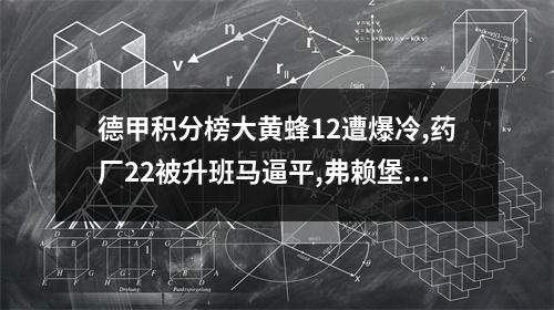 德甲积分榜大黄蜂12遭爆冷,药厂22被升班马逼平,弗赖堡10第3