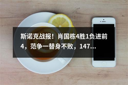 斯诺克战报！肖国栋4胜1负进前4，范争一替身不败，147先生退赛！