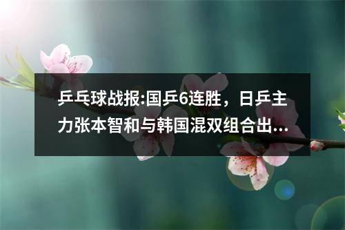 乒乓球战报:国乒6连胜，日乒主力张本智和与韩国混双组合出局！