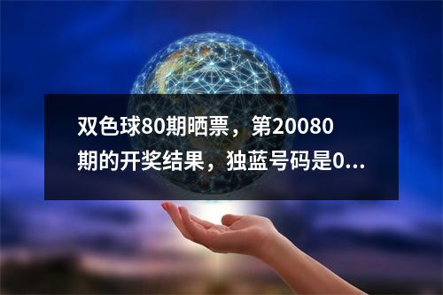 双色球80期晒票，第20080期的开奖结果，独蓝号码是01