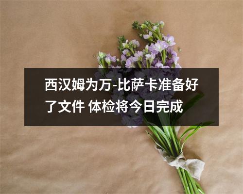 西汉姆为万-比萨卡准备好了文件 体检将今日完成