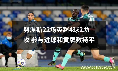 努涅斯22场英超4球2助攻 参与进球和黄牌数持平