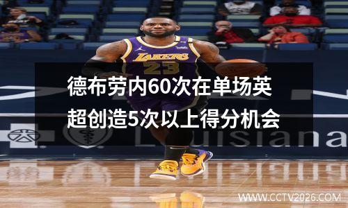 德布劳内60次在单场英超创造5次以上得分机会