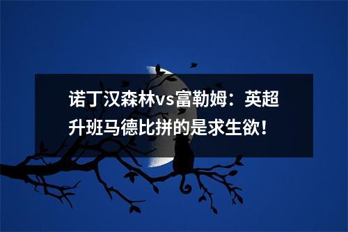 诺丁汉森林vs富勒姆：英超升班马德比拼的是求生欲！