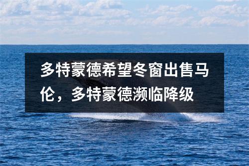 多特蒙德希望冬窗出售马伦，多特蒙德濒临降级