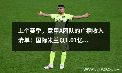 上个赛季，意甲A团队的广播收入清单：国际米兰以1.01亿欧元排名第一，而米兰和尤文图斯排名第二和第三