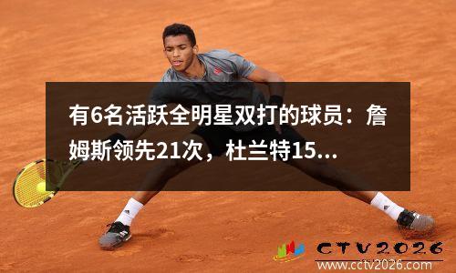 有6名活跃全明星双打的球员：詹姆斯领先21次，杜兰特15次。