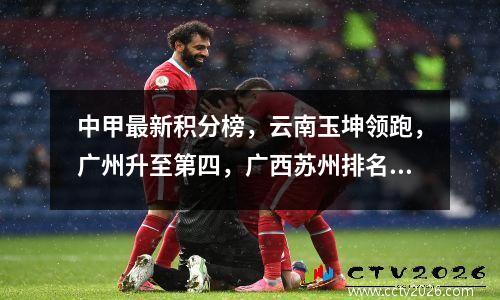 中甲最新积分榜，云南玉坤领跑，广州升至第四，广西苏州排名下降