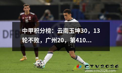 中甲积分榜：云南玉坤30，13轮不败，广州20，第410人，与郭哈楼00并列