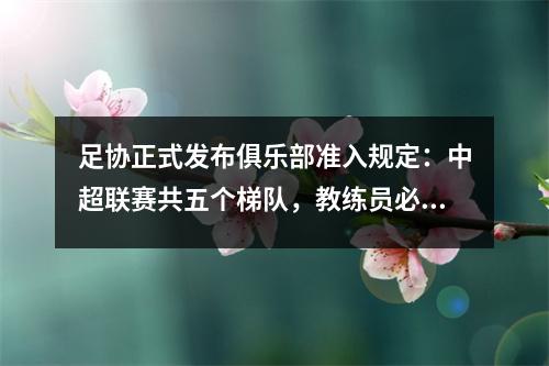 足协正式发布俱乐部准入规定：中超联赛共五个梯队，教练员必须持证上岗。