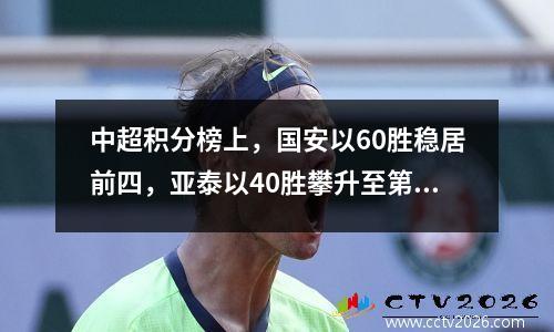 中超积分榜上，国安以60胜稳居前四，亚泰以40胜攀升至第十，海牛西海岸双双遭遇惨败。