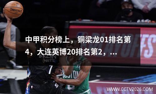中甲积分榜上，铜梁龙01排名第4，大连英博20排名第2，广州3连平排名第3。