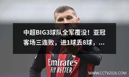 中超BIG3球队全军覆没！亚冠客场三连败，进1球丢8球，一轮遭遇3连败。
