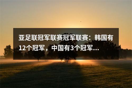 亚足联冠军联赛冠军联赛：韩国有12个冠军，中国有3个冠军，伊朗和以色列有3个冠军